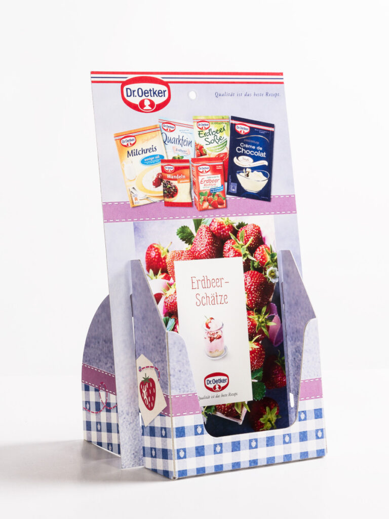 Beispiel für ein Thekendisplay für Flyer oder Booklets.