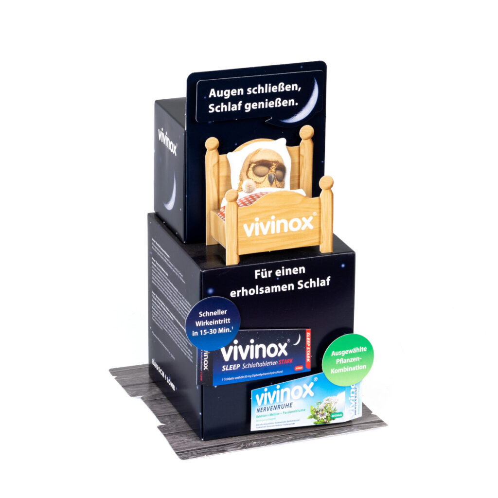 Beispiel für ein Thekendisplay mit mehreren Ebenen und Bedruckung auf allen Seiten.