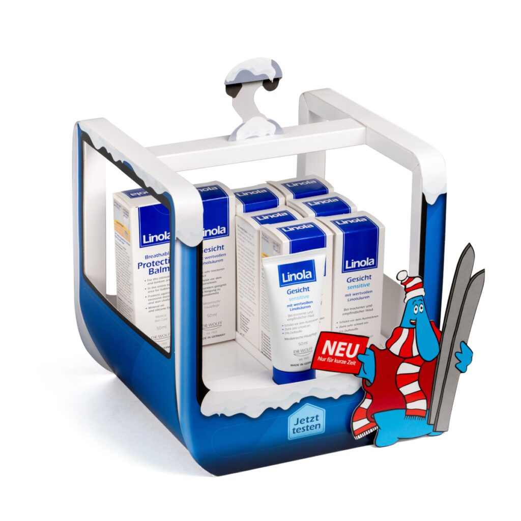 Beispiel für ein Thekendisplay in Form einer Gondel eines Skilifts.